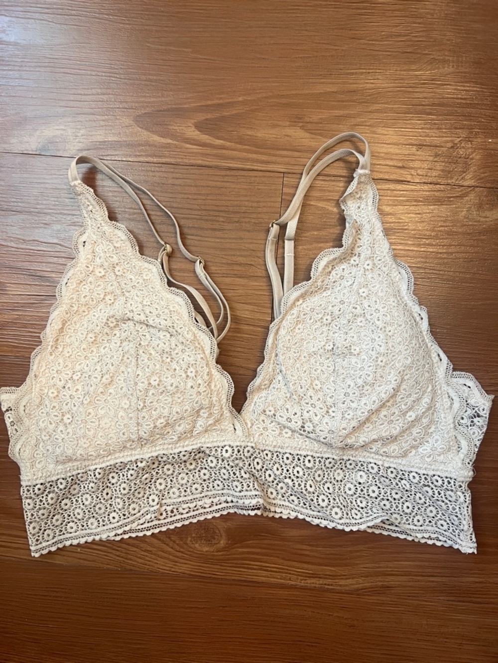 aerie Ivory Floral Crochet Lace Bralette with Double Straps